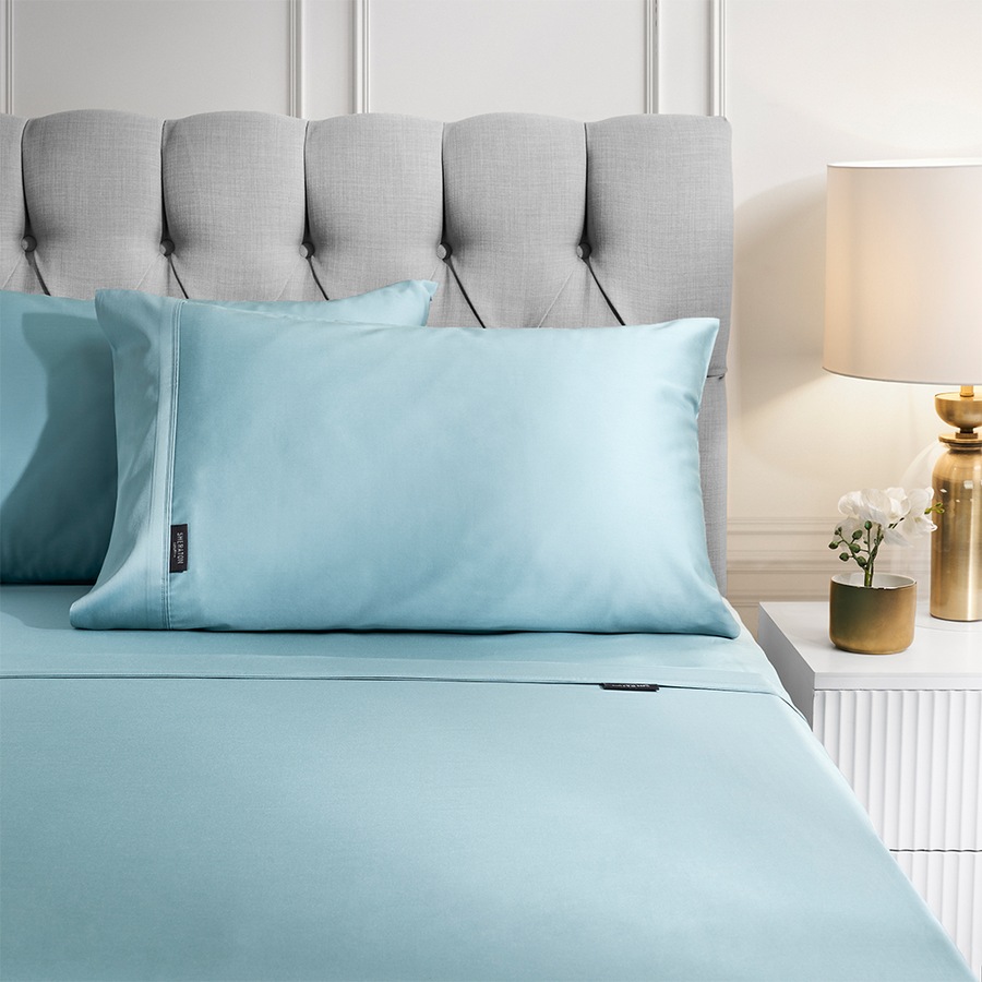 Sheraton Luxury Maison Queen Bed 400TC Bamboo/Cotton Linen Sheet Set Sky Blue