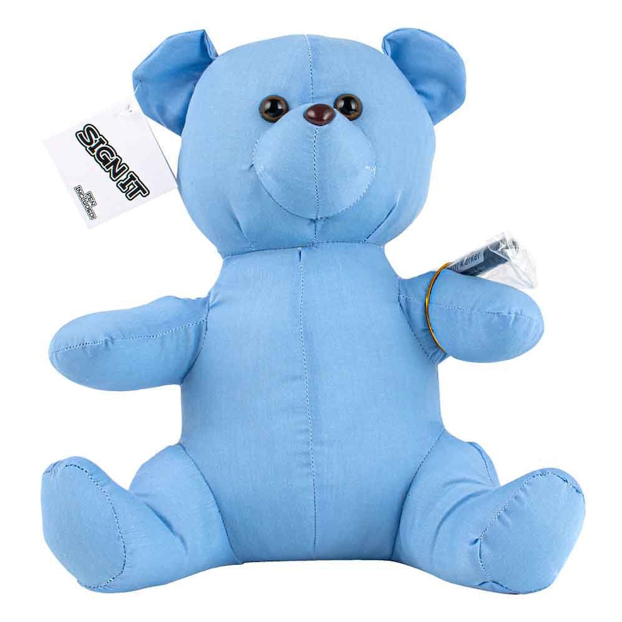 Signature Bear Stuffed Animal Soft Toy w/ Marker Personalised Gift Blue 25cm