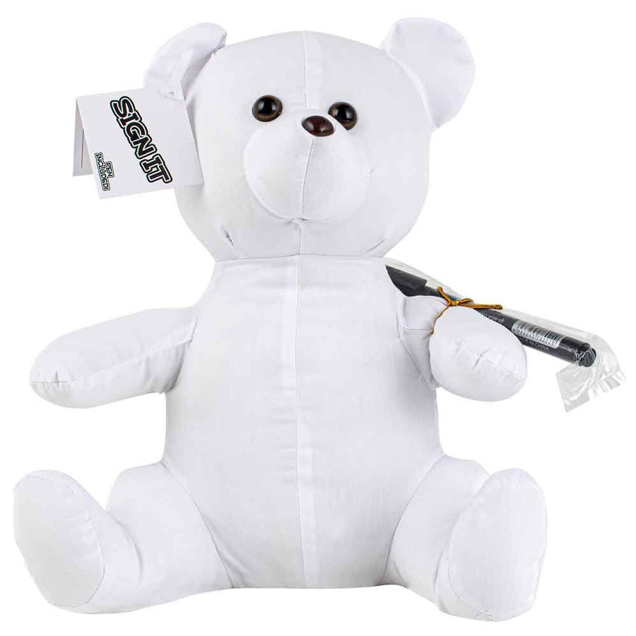 Signature Bear Stuffed Animal Soft Toy w/ Marker Personalised Gift White 25cm