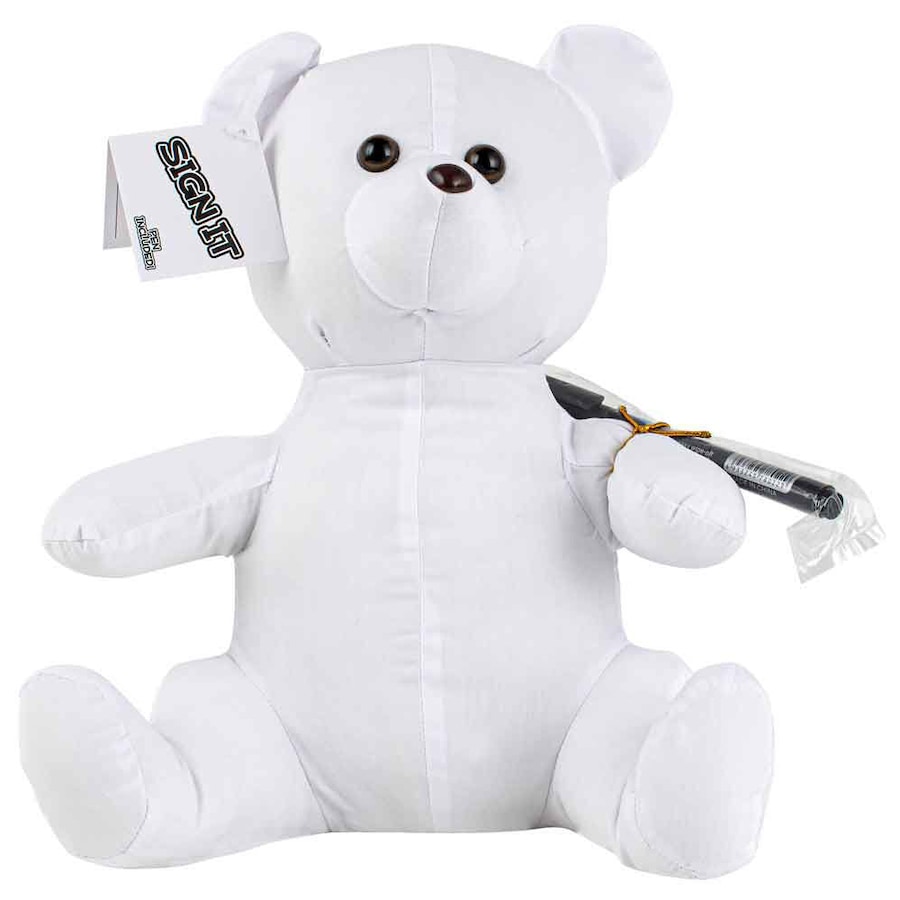 Signature Bear Stuffed Animal Soft Toy w/ Marker Personalised Gift White 25cm