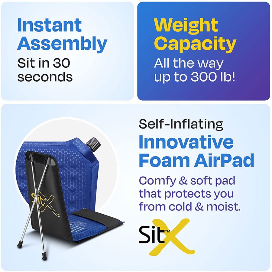 SitX AirPro Inflatable Foldable Portable Pocket-Sized Camping Chair Blue/Black