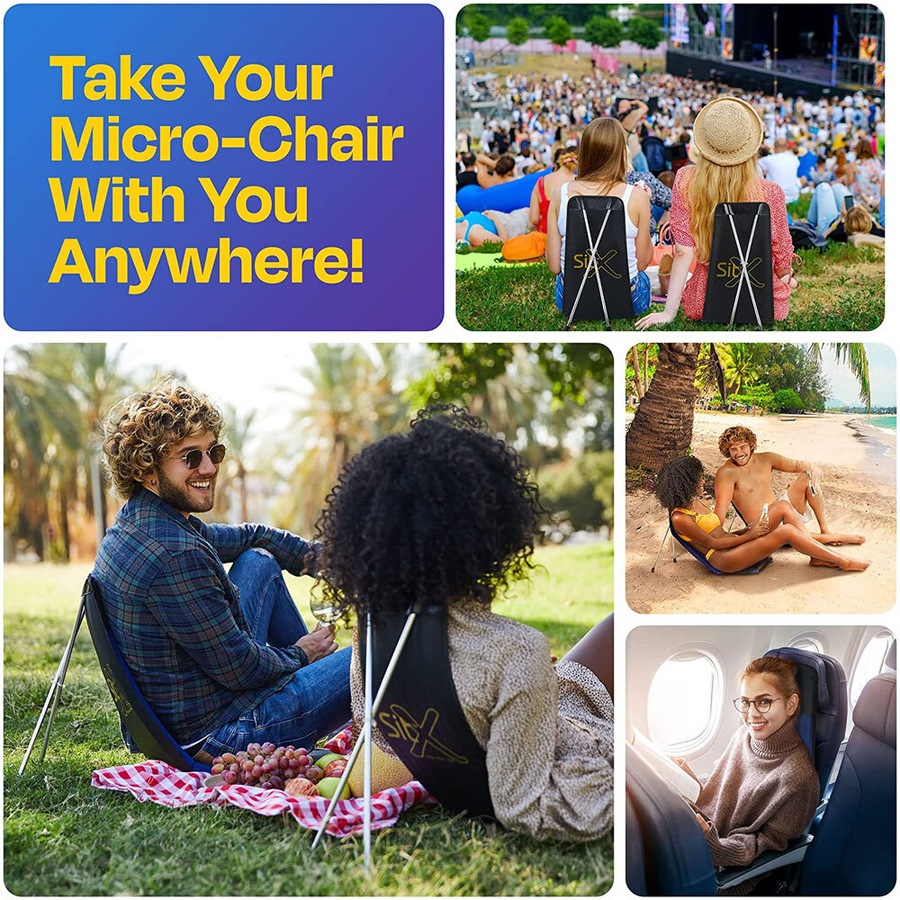 SitX AirPro Inflatable Foldable Portable Pocket-Sized Camping Chair Blue/Black