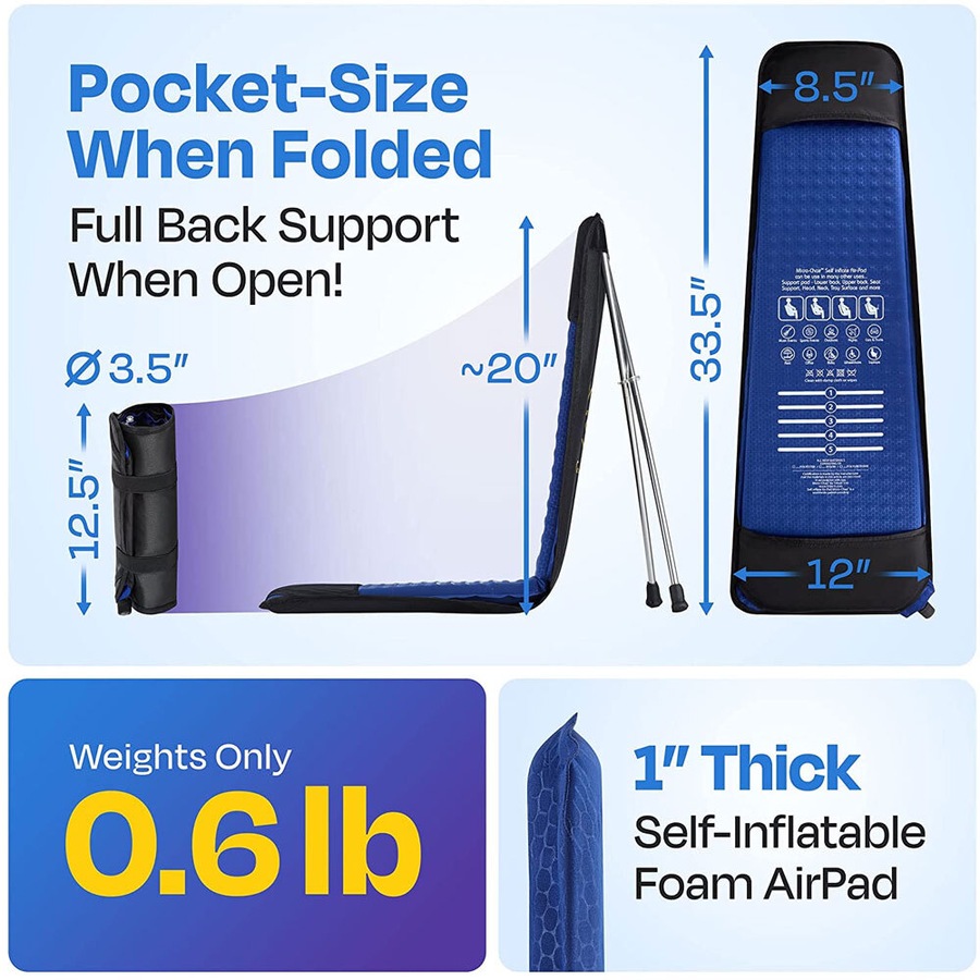 SitX AirPro Inflatable Foldable Portable Pocket-Sized Camping Chair Blue/Black