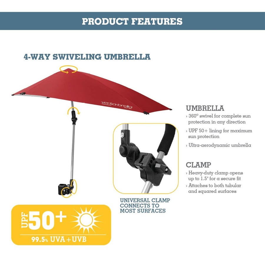 Sport Brella 100cm Sport Versa-Brella Umbrella w/Clamp Golf/Beach/Outdoors Red