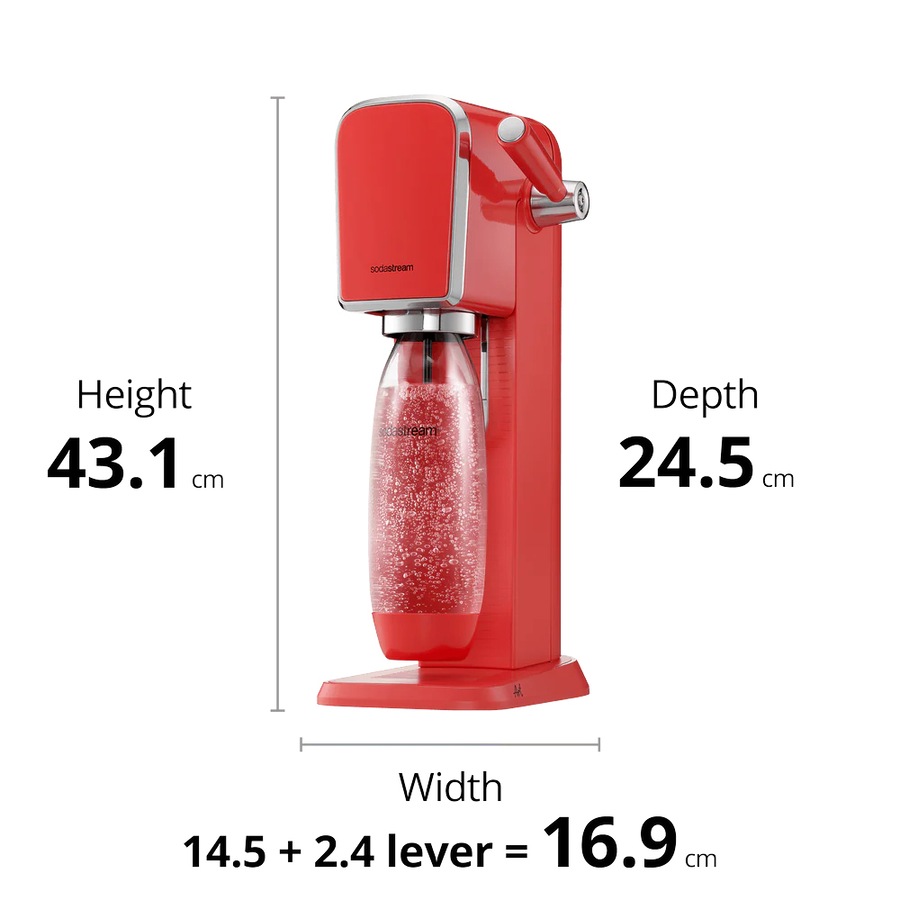SodaStream Art Sparkling Water Maker w/60L Gas Cylinder & 1L Bottle Mandarin Red