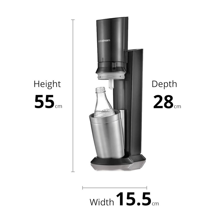 SodaStream Crystal Sparkling/Fizzy Water/Soda Maker w/Gas/2x Glass Bottles Black