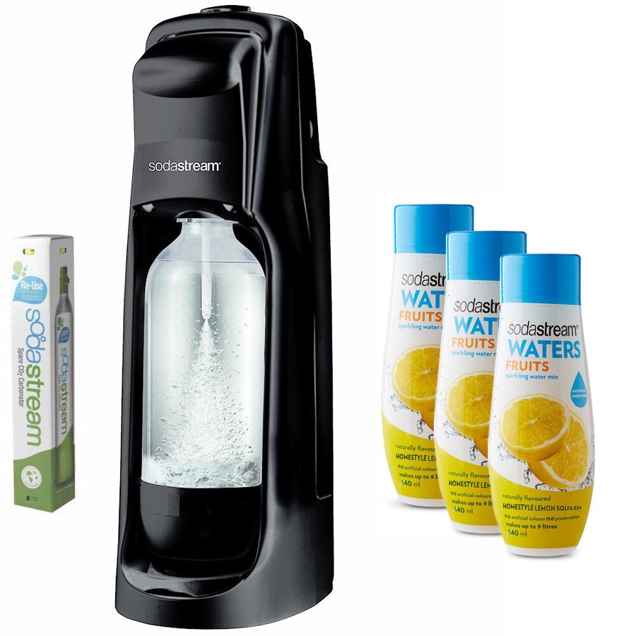 Sodastream Jet Drink Sparkling Soda Maker w/3x Lemon Squash 440ml Syrup Mix