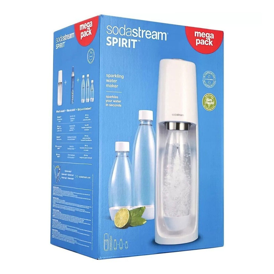 SodaStream Spirit Mega Pack 60L Sparkling Water/Soda Drink Maker w/ Bottles WHT