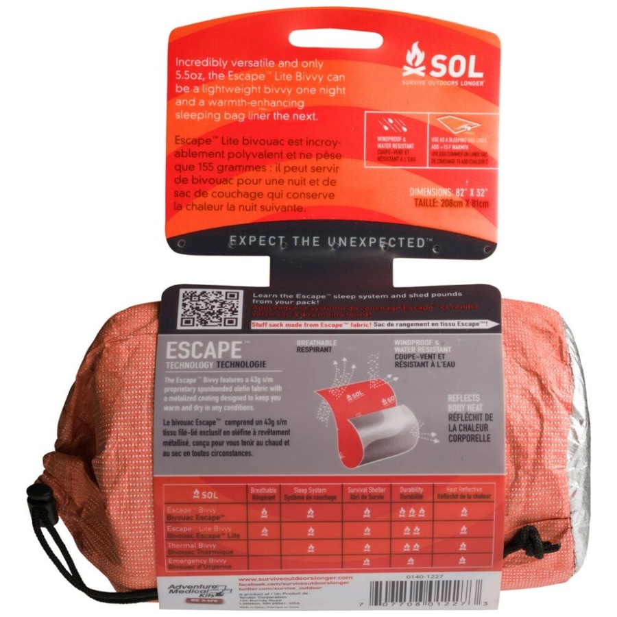 SOL Bivvy Escape Lite Ultralight Heat Reflective Breathable 208cm X 81cm