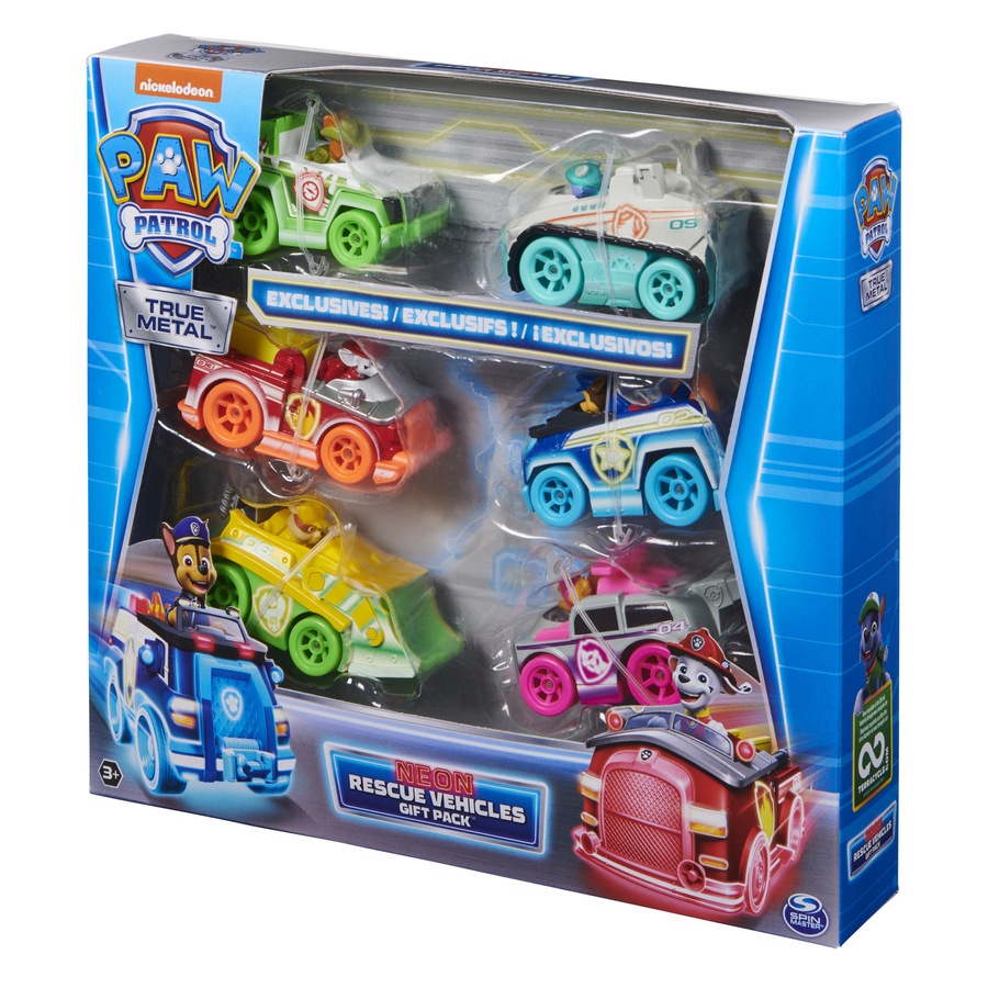 Spin Master Paw Patrol True Metal Neon Gift Pack Rescue Vehicles Kids Toy 3+