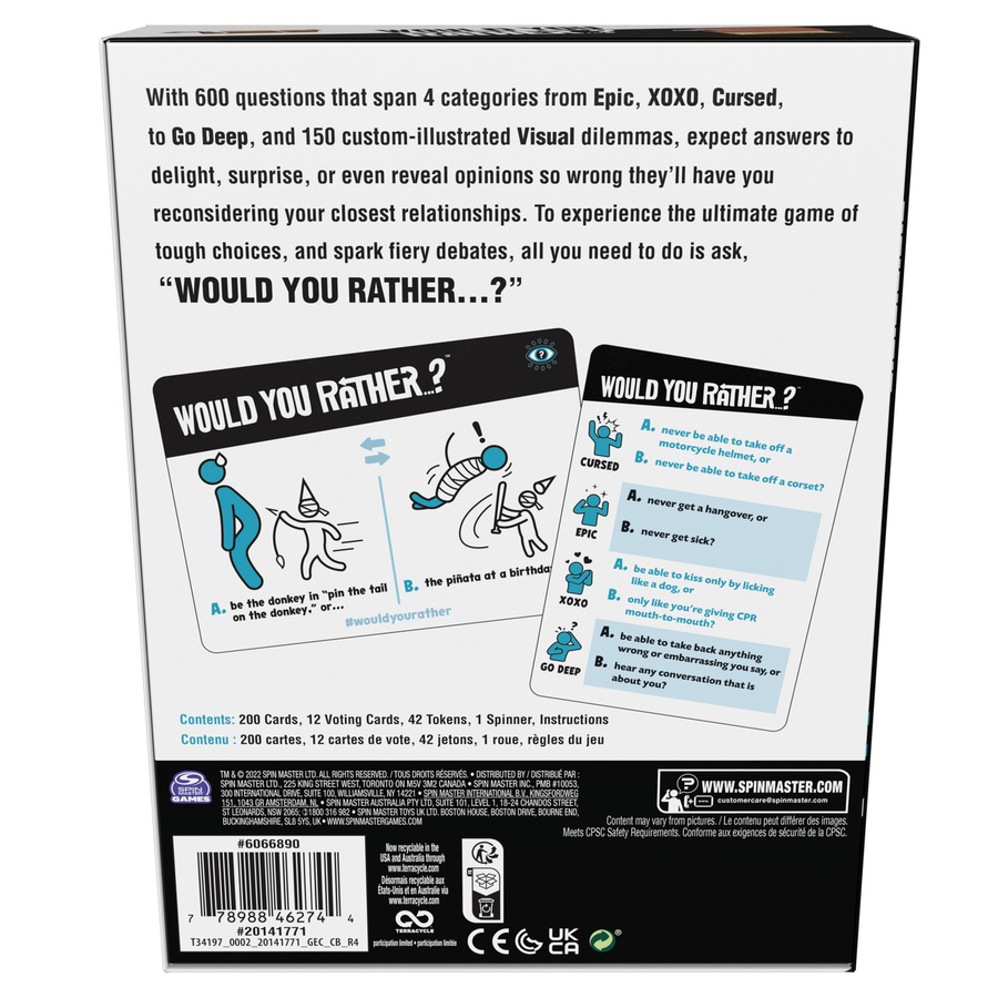 Spin Master Would You Rather? Adult/Family Party Card Game Set 3-6 Player 14+