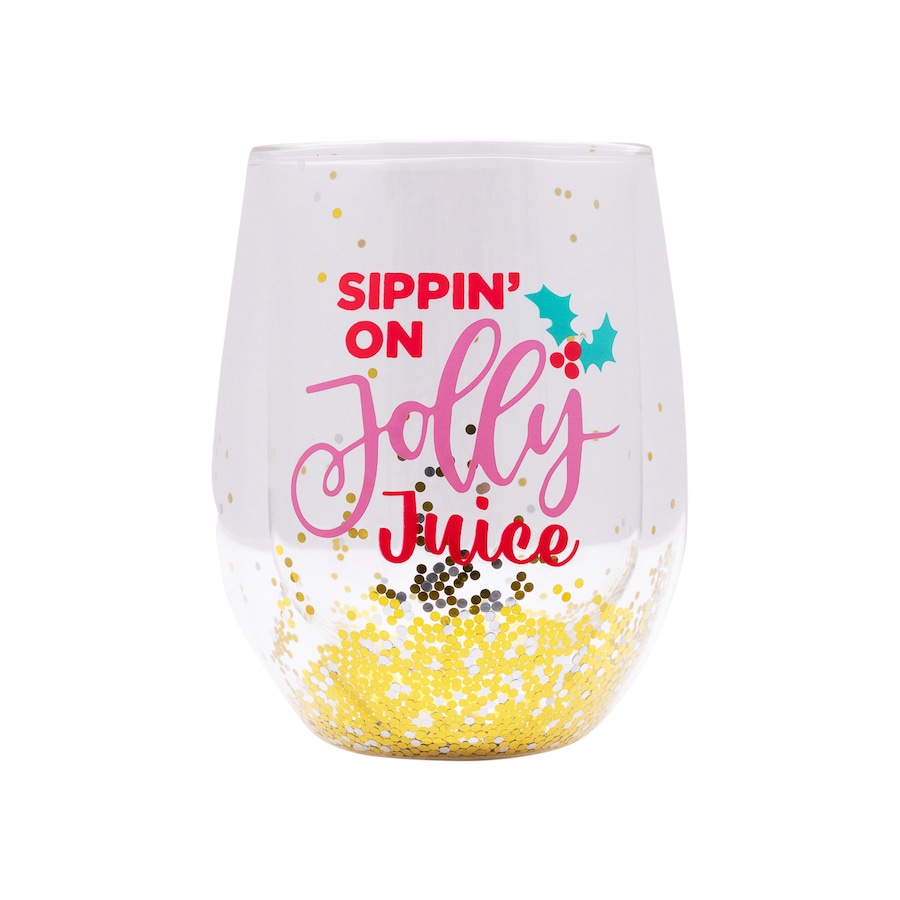 Splosh Christmas Jolly Stemless Glass Drink Tumbler Water/Juice Cup Round 13cm