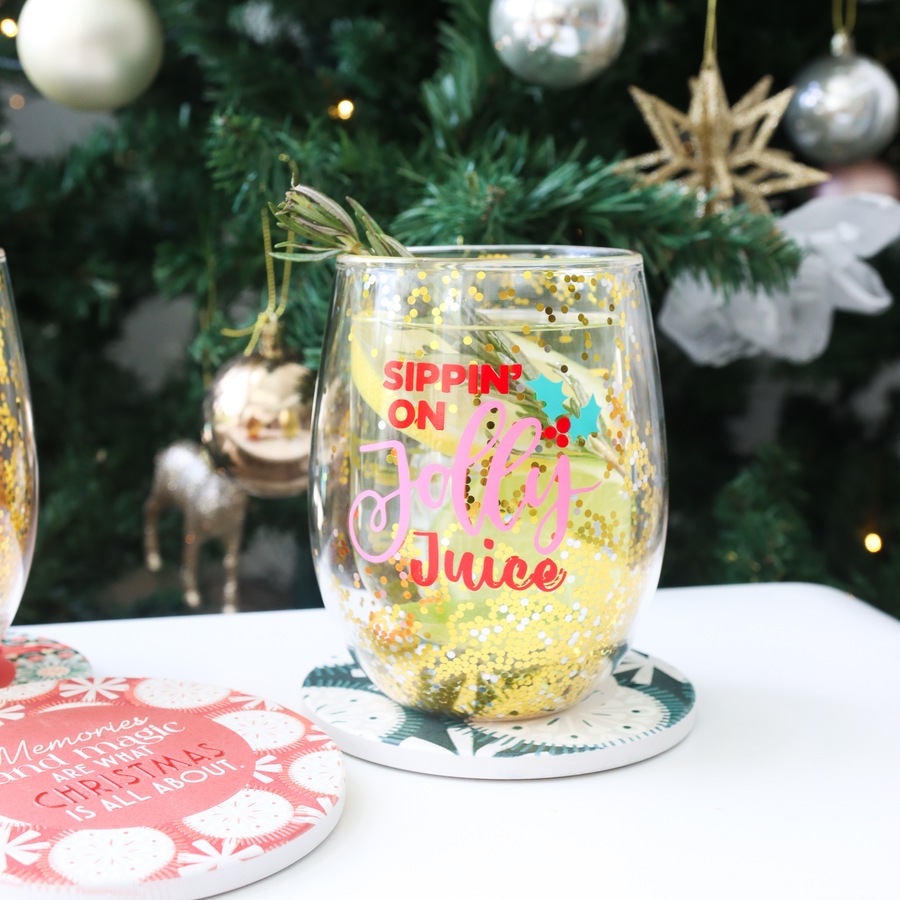 Splosh Christmas Jolly Stemless Glass Drink Tumbler Water/Juice Cup Round 13cm