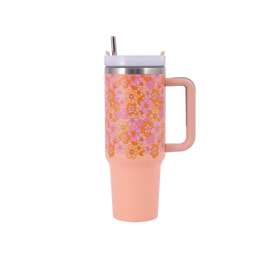 Splosh Picnic 1.2L Retro Floral Double Wall Insulated Water Tumbler w/ Straw