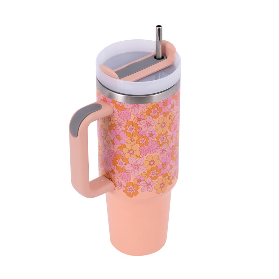 Splosh Picnic 1.2L Retro Floral Double Wall Insulated Water Tumbler w/ Straw