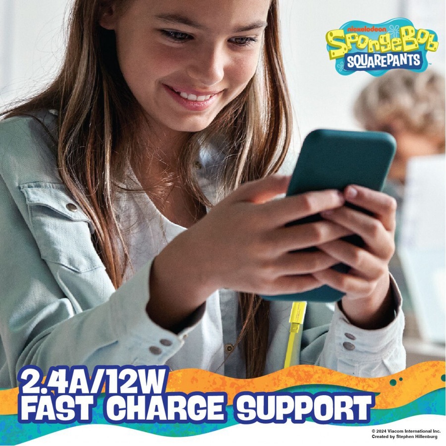 Spongebob SquarePants USB-A to 8-Pin 1m Cable Charging Cord For iPhone 14 Yellow