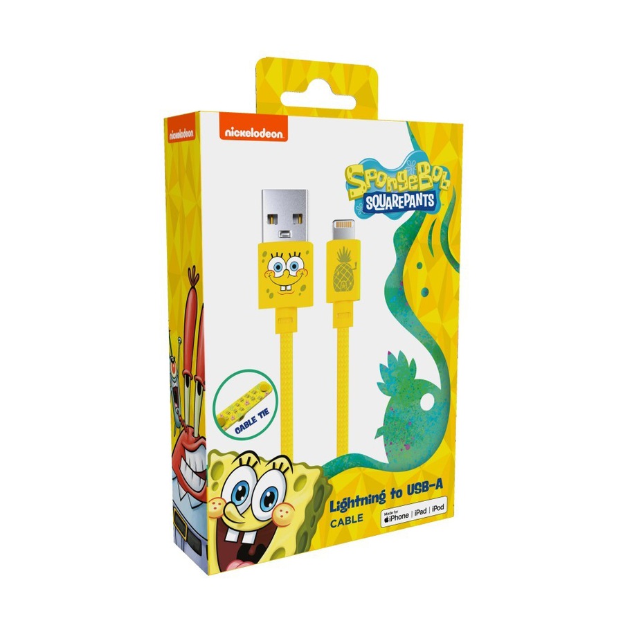 Spongebob SquarePants USB-A to 8-Pin 1m Cable Charging Cord For iPhone 14 Yellow