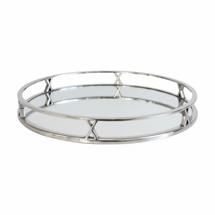 SS Collective Decorative Round Mirror Tray With Cross Detailing 38x4.5cm