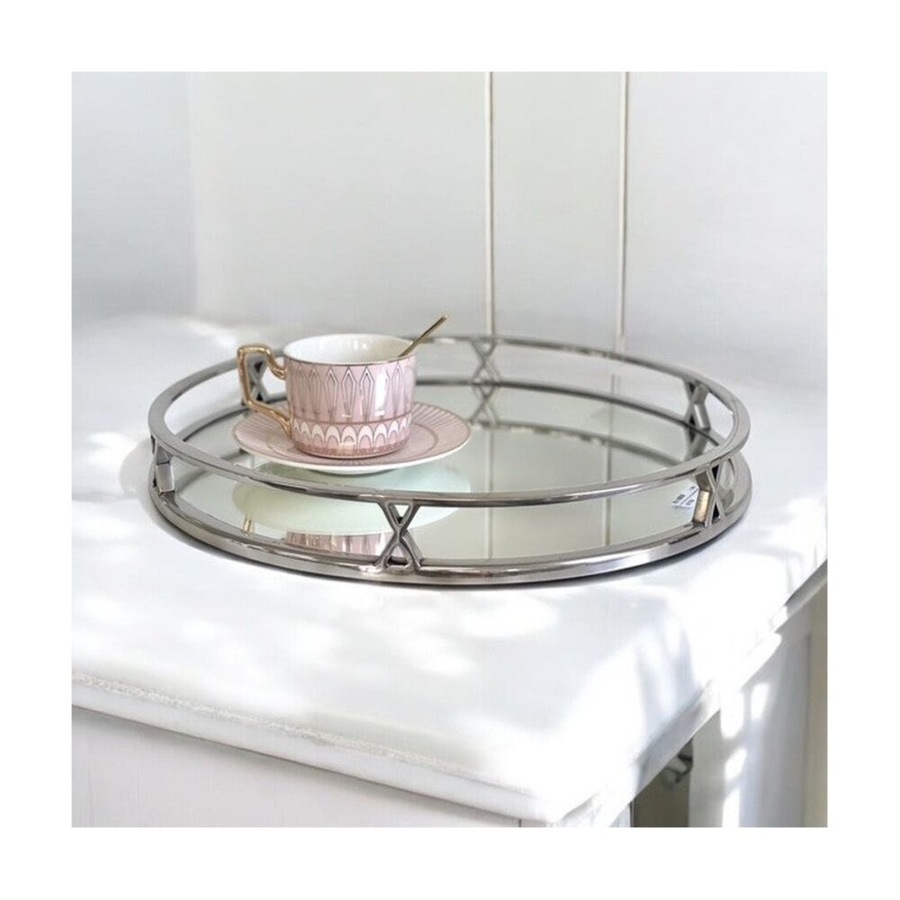 SS Collective Decorative Round Mirror Tray With Cross Detailing 38x4.5cm