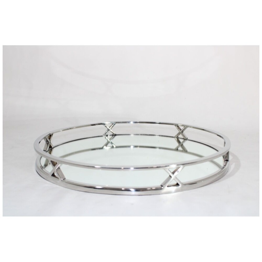 SS Collective Decorative Round Mirror Tray With Cross Detailing 38x4.5cm