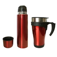 Stainless Steel Vacuum Flask 450ml Mug/500ml Bottle w/ Double Wall Cup Set