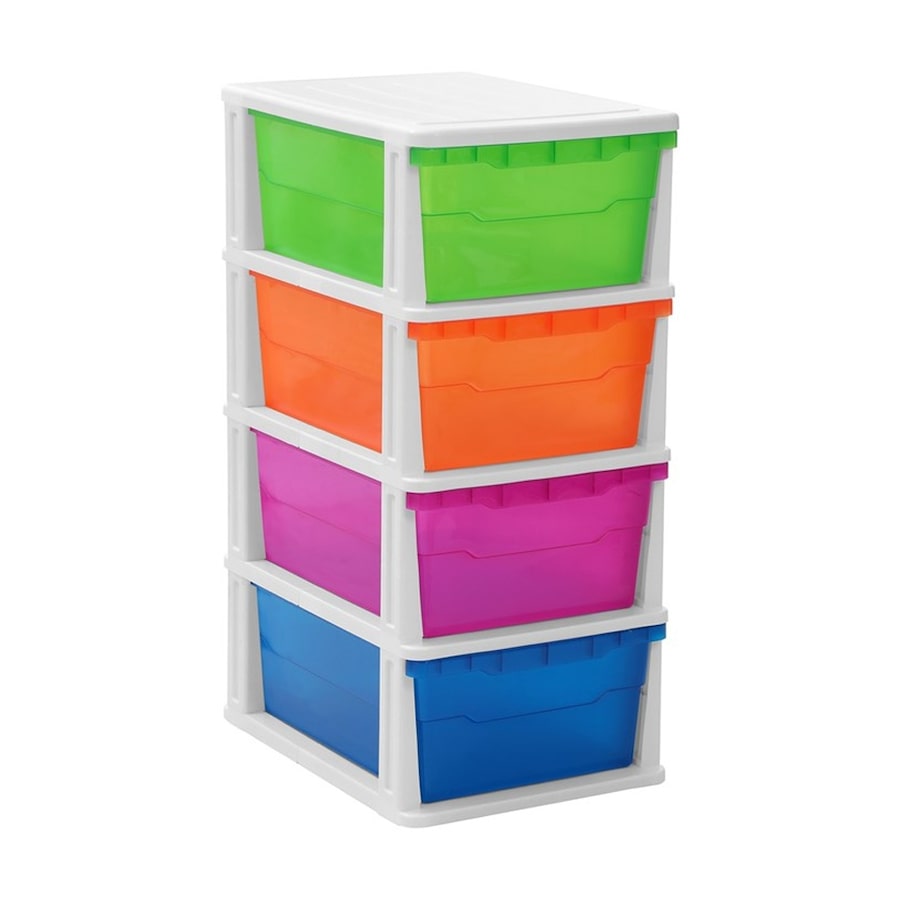 STAKIT 4 Drawer Storage Unit - Vibrant Coloured Durable BPA-Safe Organizer - 31.5X43X70CM - Easy Assembly With Safety Warning