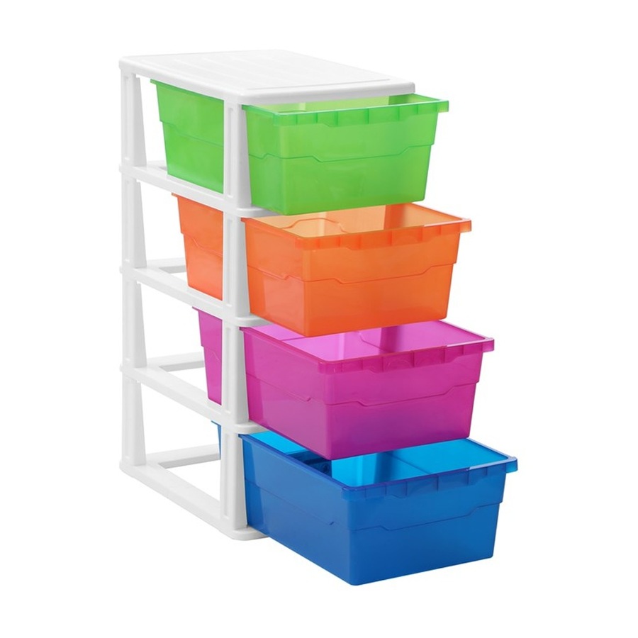 STAKIT 4 Drawer Storage Unit - Vibrant Coloured Durable BPA-Safe Organizer - 31.5X43X70CM - Easy Assembly With Safety Warning