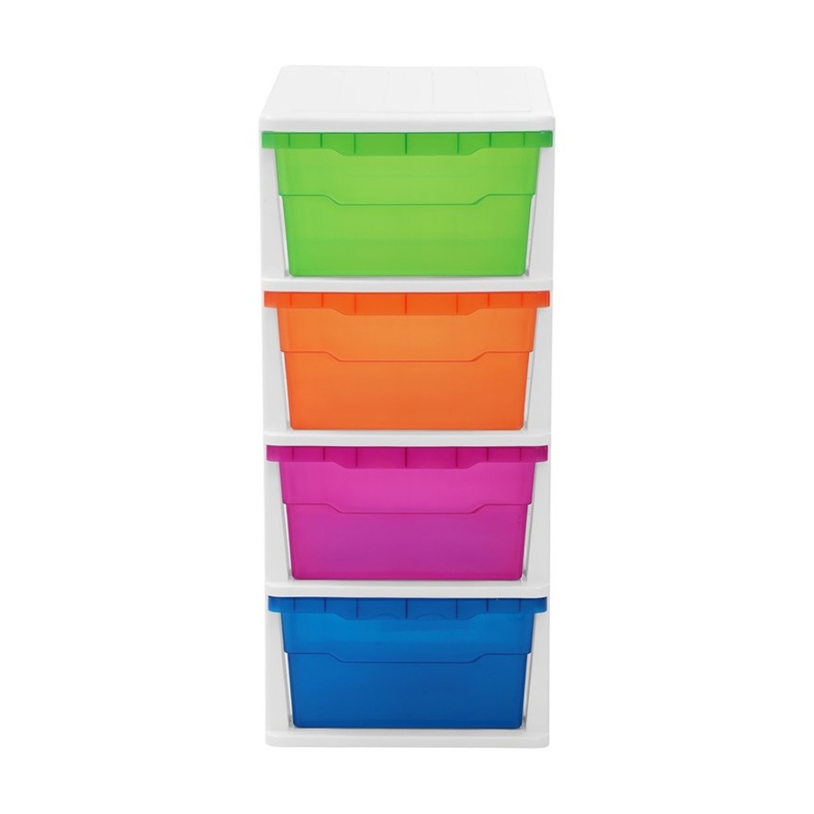 STAKIT 4 Drawer Storage Unit - Vibrant Coloured Durable BPA-Safe Organizer - 31.5X43X70CM - Easy Assembly With Safety Warning