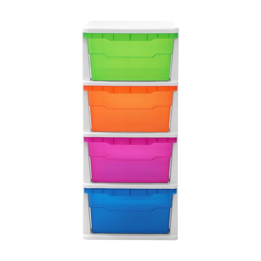 STAKIT 4 Drawer Storage Unit - Vibrant Coloured Durable BPA-Safe Organizer - 31.5X43X70CM - Easy Assembly With Safety Warning