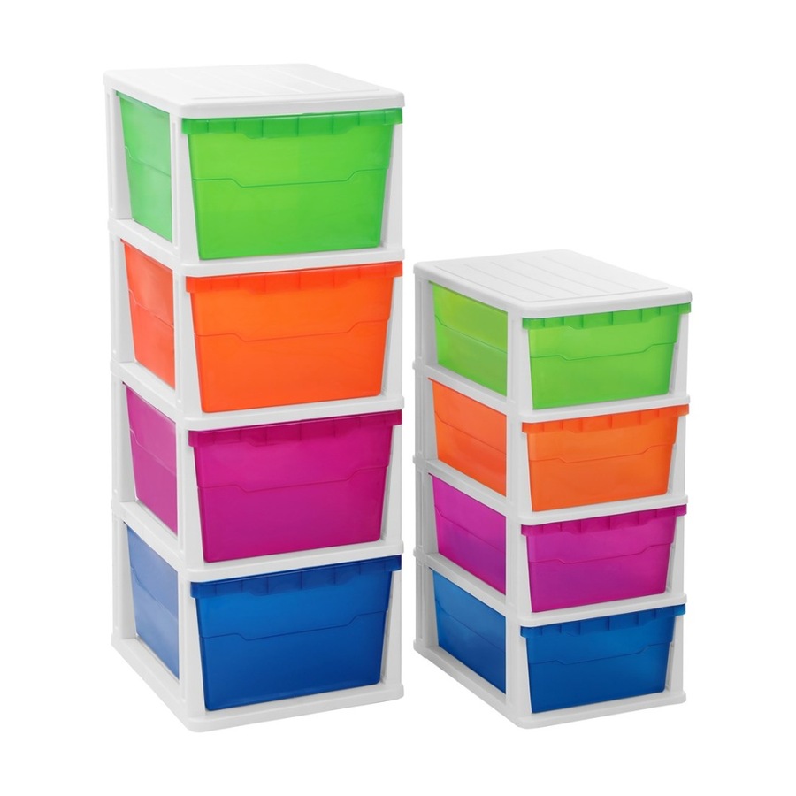 STAKIT 4 Drawer Storage Unit - Vibrant Coloured Durable BPA-Safe Organizer - 31.5X43X70CM - Easy Assembly With Safety Warning