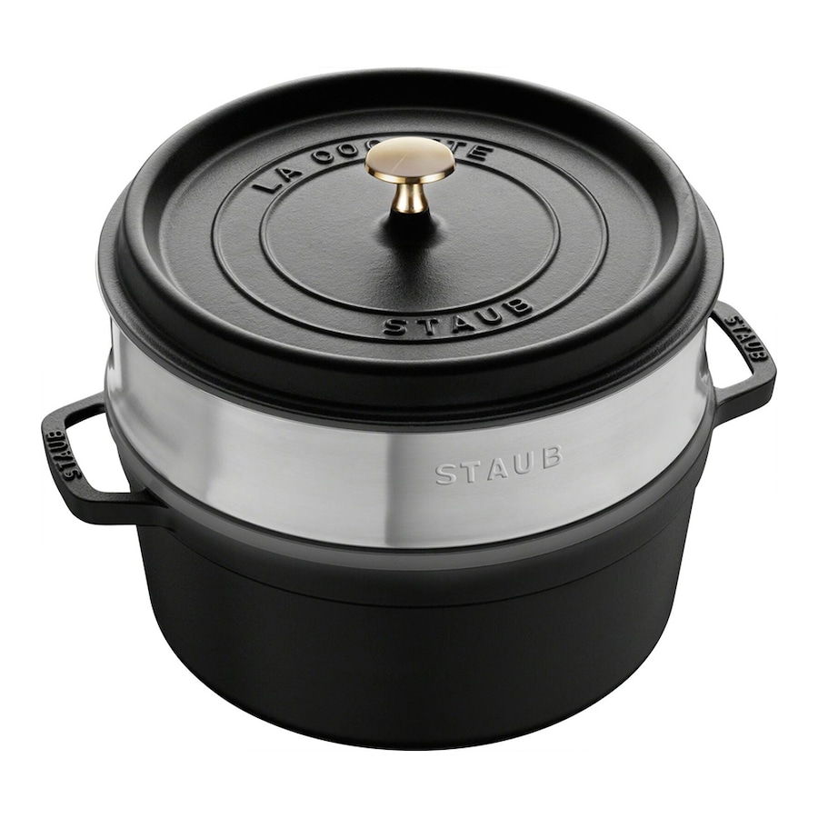 Staub 26cm/5.2L Enamel/Cast Iron Round Cocotte w/ Steamer Pot Cookware Black