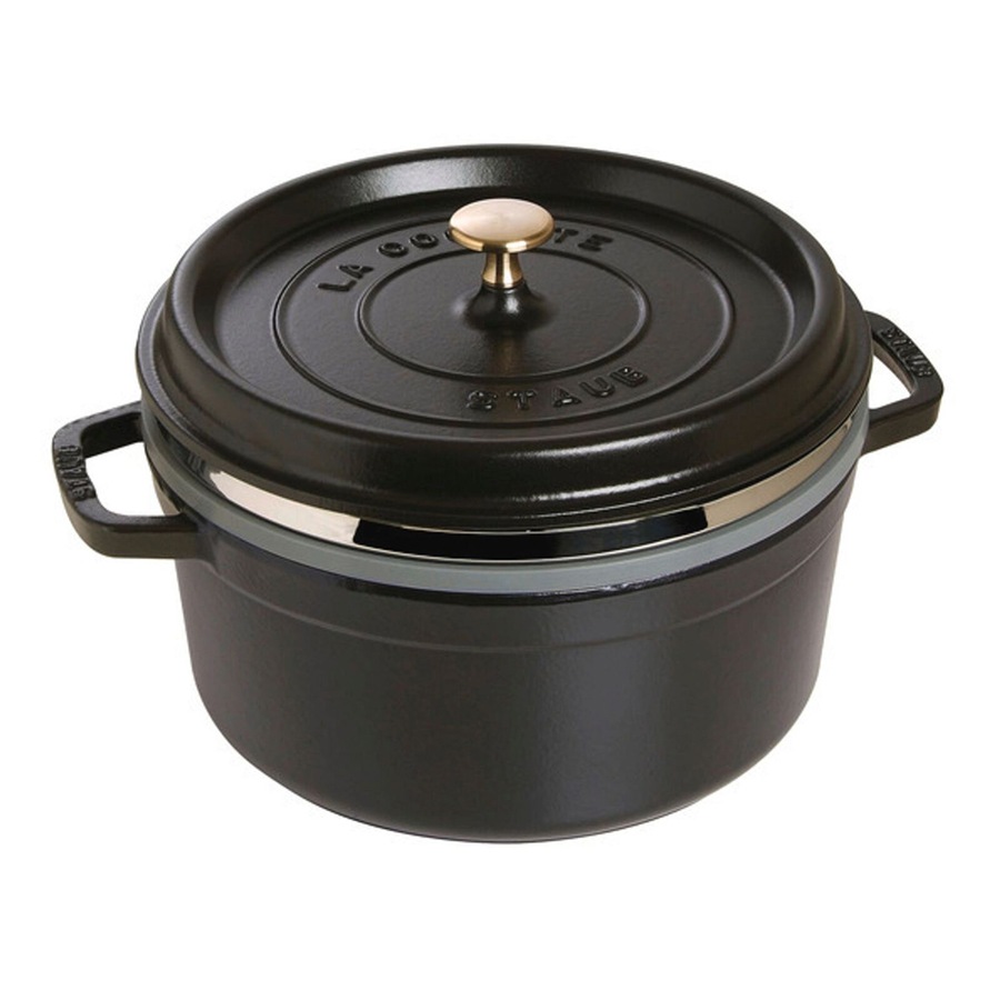 Staub 26cm/5.2L Enamel/Cast Iron Round Cocotte w/ Steamer Pot Cookware Black