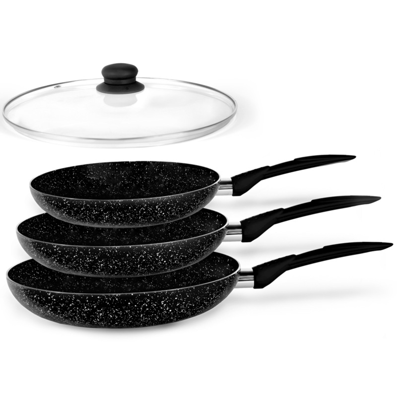Stone Magic Black Ceramic Marble Coated Cookware Frypan Set/nonstick