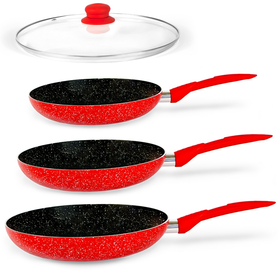 Stone Magic Red Ceramic Marble Stone Coat Cookware Frypan Set/non-stick Coating