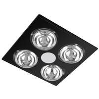 Sunair 3-in-1 4 Globe Bathroom 30cm Heater Exhaust Fan w/ 8W LED Downlight Black
