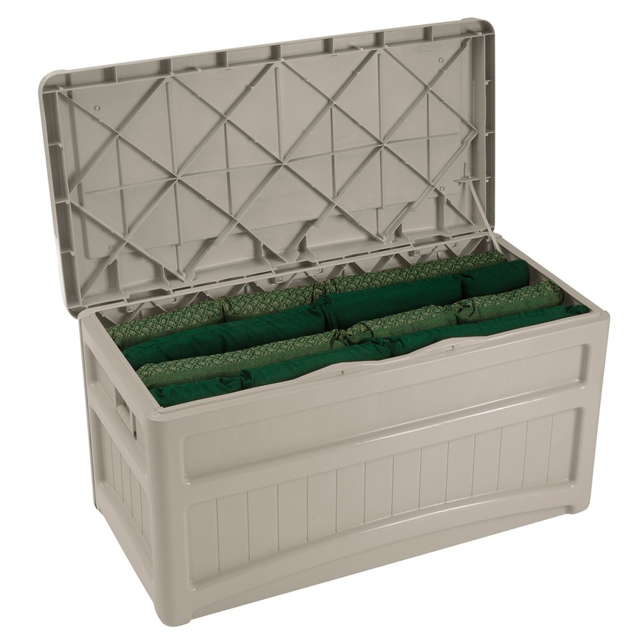Suncast 276L Resin Deck Box w/ Seat Outdoor Garden Storage Medium Light Taupe