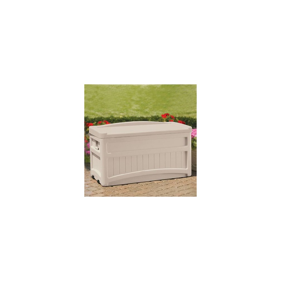 Suncast 276L Resin Deck Box w/ Seat Outdoor Garden Storage Medium Light Taupe