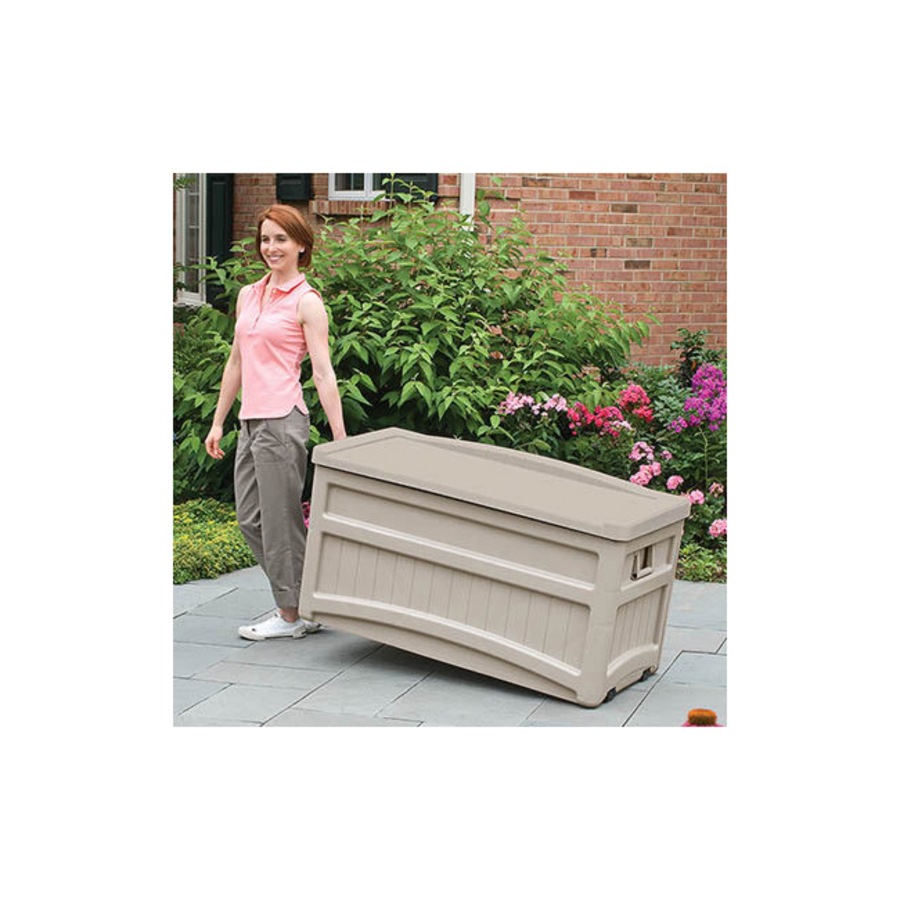 Suncast 276L Resin Deck Box w/ Seat Outdoor Garden Storage Medium Light Taupe