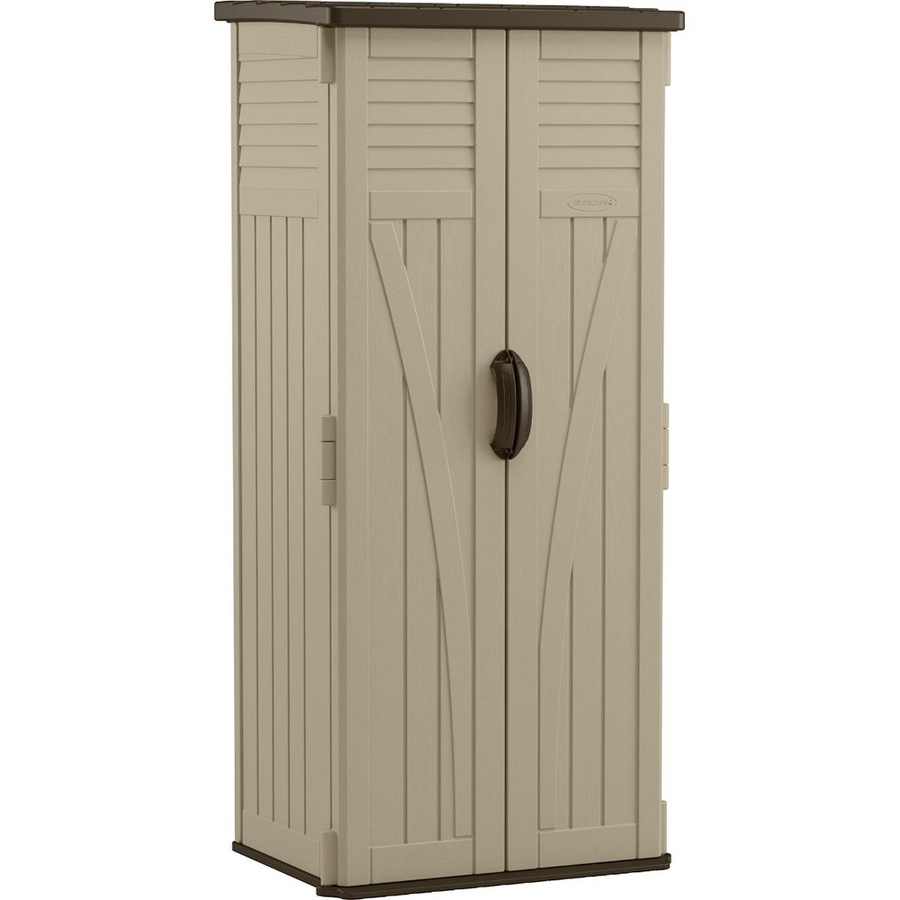 Suncast Vertical Resin Storage Shed Outdoor Garden Store Cabin 6x2FT Sand