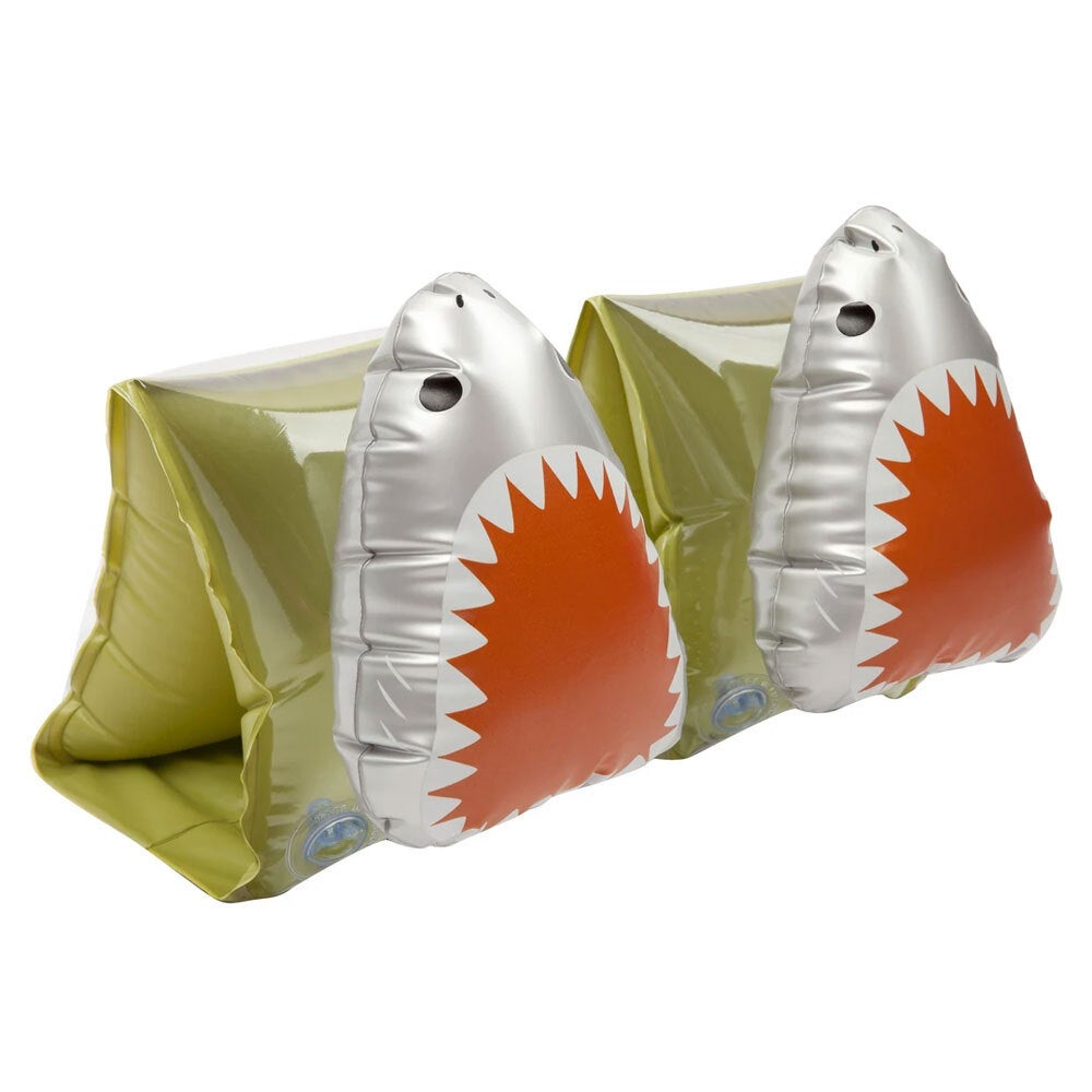 Sunnylife 22cm Buddy Inflatable Float Bands PVC Shark Attack Olive Summer 3-6y