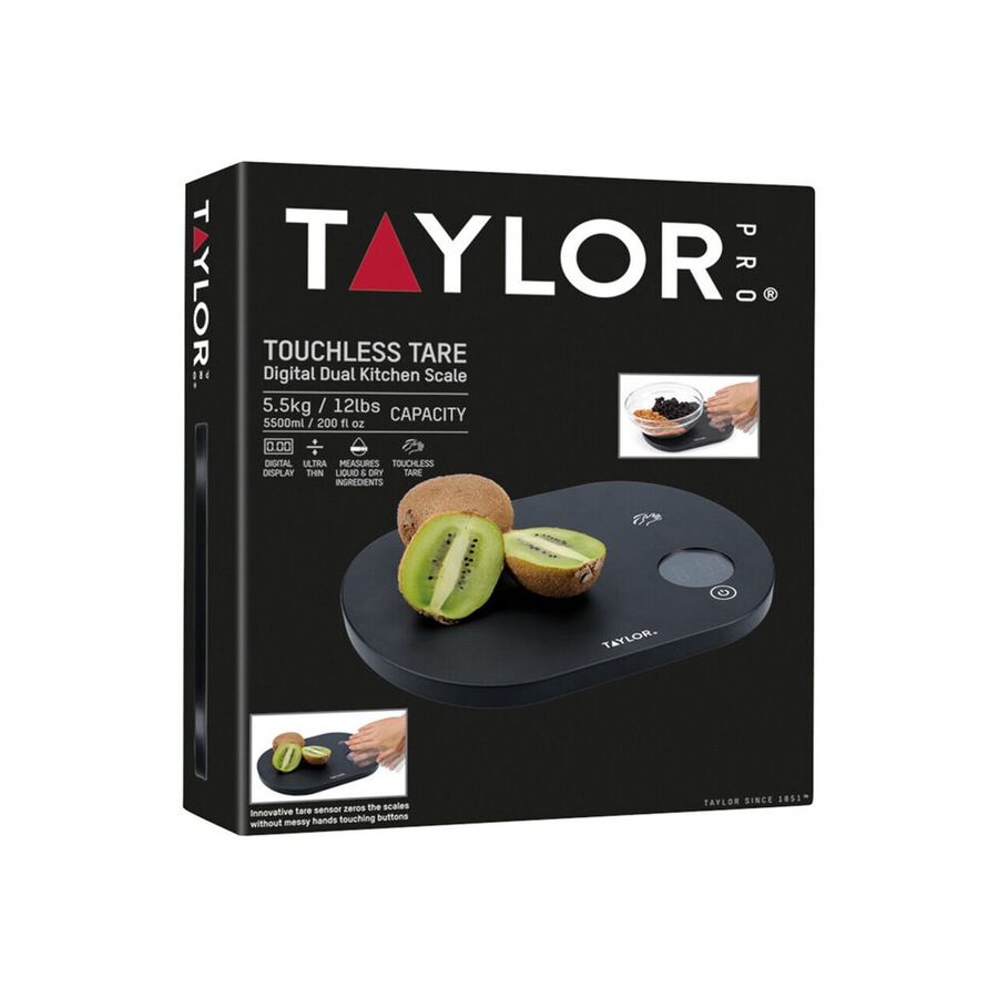 Taylor Pro Touchless Tare Digital Dual 5.5kg Kitchen Weighing Scale Black