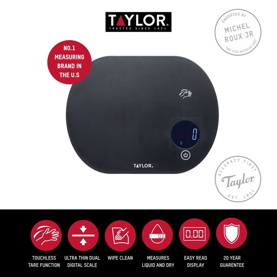 Taylor Pro Touchless Tare Digital Dual 5.5kg Kitchen Weighing Scale Black