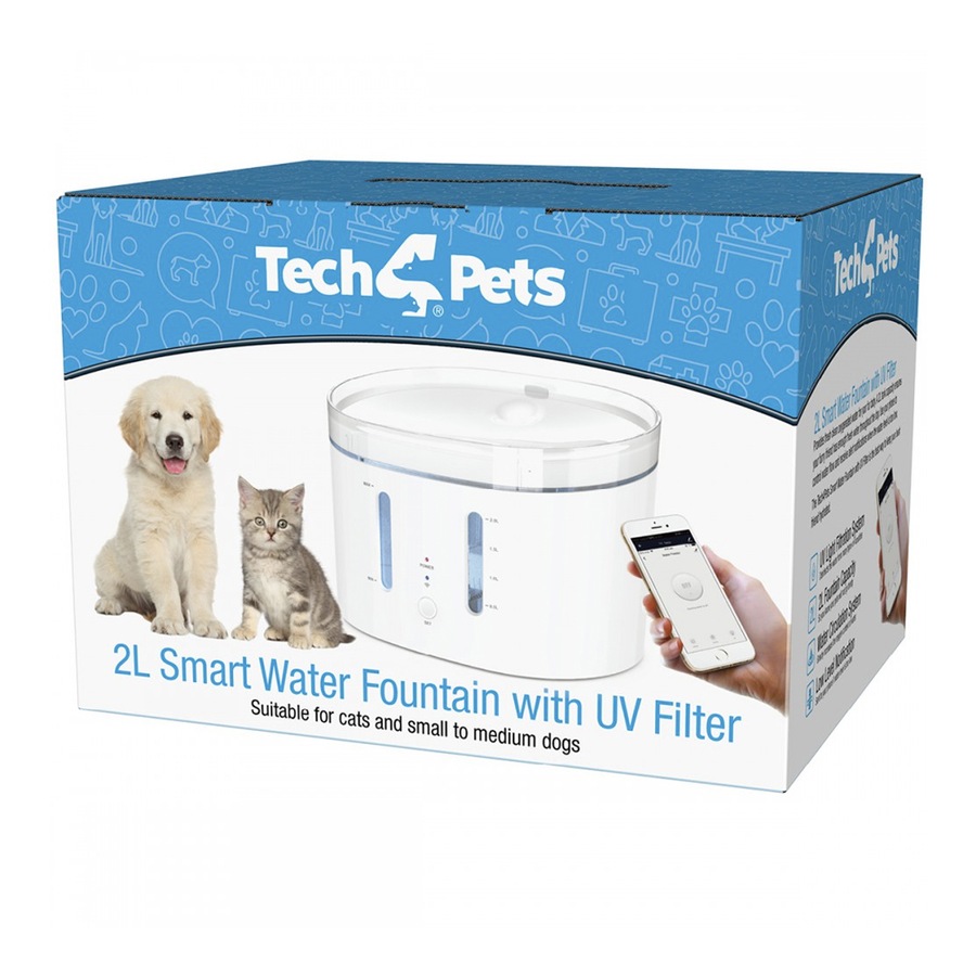 Tech 4 Pets Dog/Cat 2L Smart Water Drinking Fountain w/ UV Light/App Control