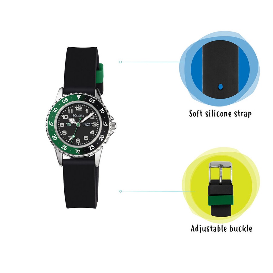 Tikkers Adventure Dial Watch with Adjustable Silicone Straps - Black/Green