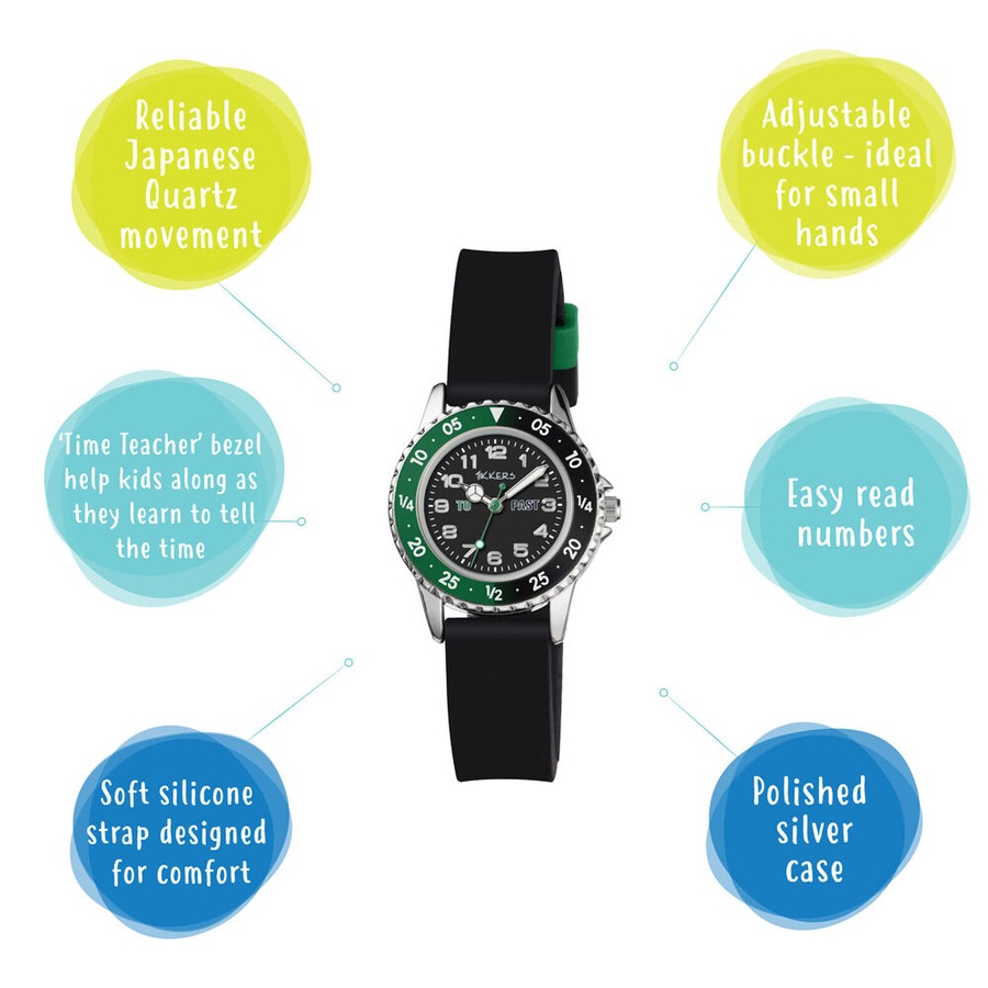 Tikkers Adventure Dial Watch with Adjustable Silicone Straps - Black/Green