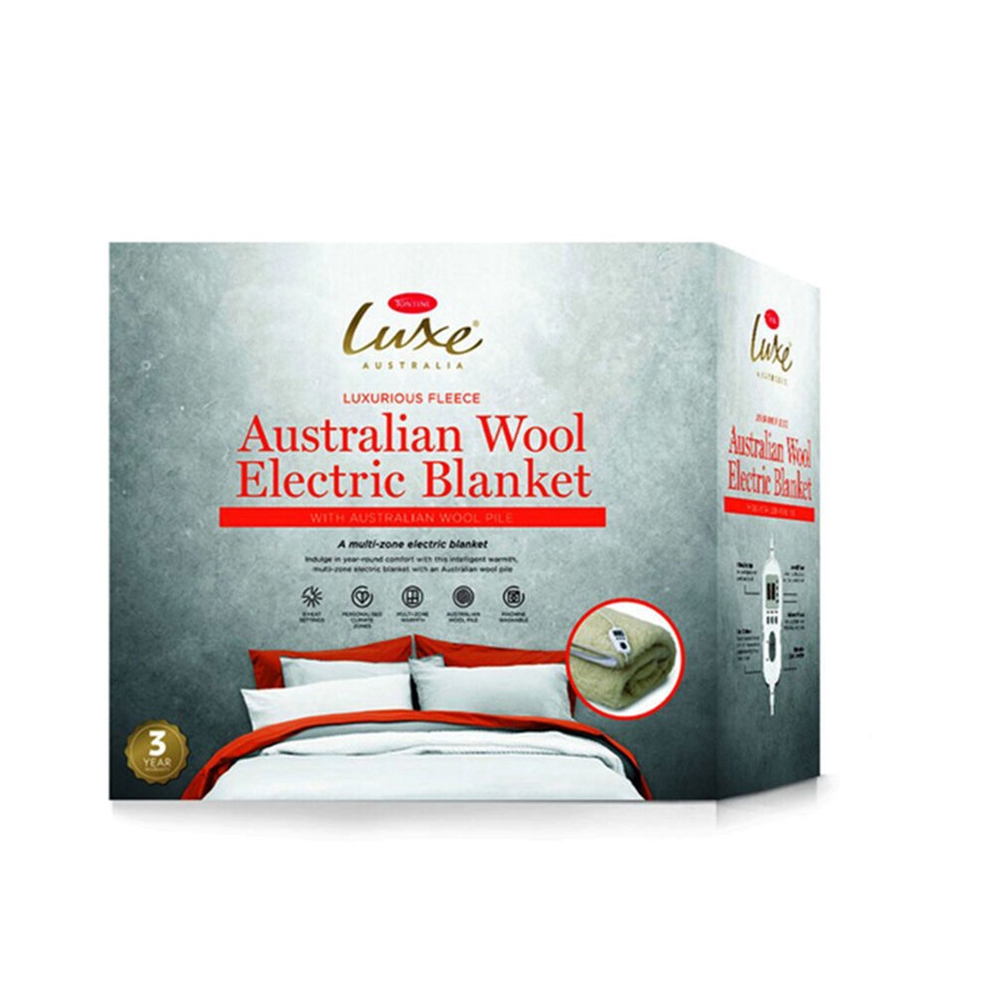 Tontine Double Luxe Australian Wool Multizone Electric Blanket Bed Warmer Beige