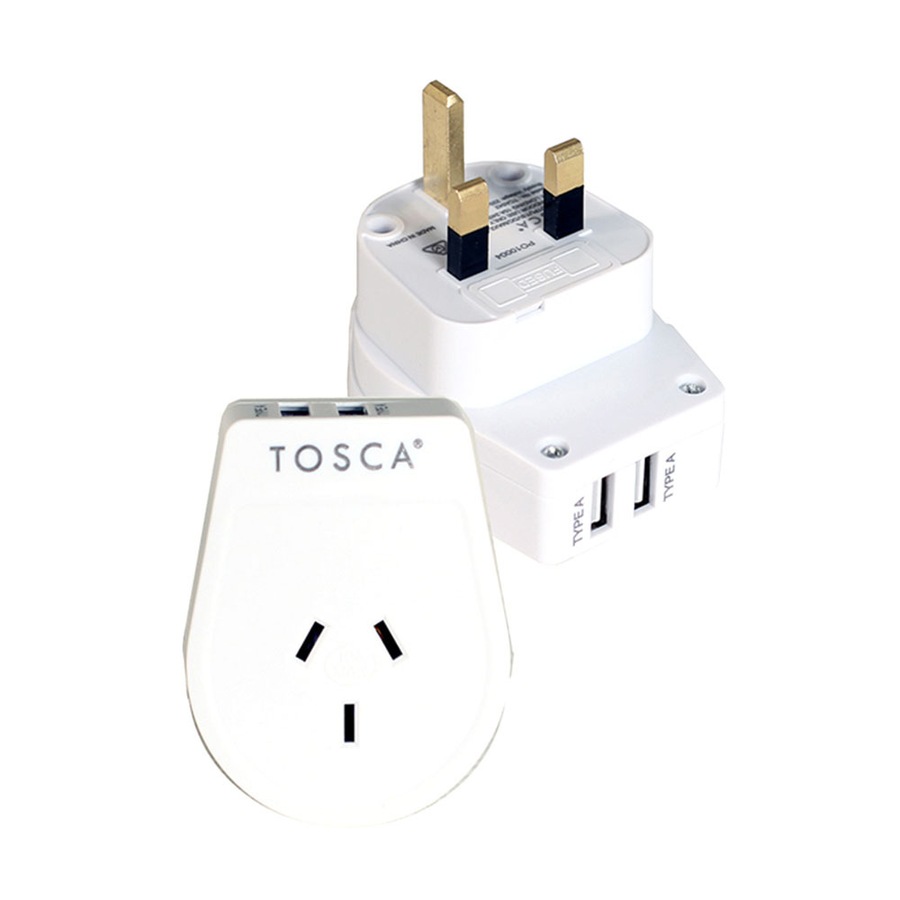 Tosca OB Travel Power Adapter Converter Plug w/ USB - UK/HK Compatibility