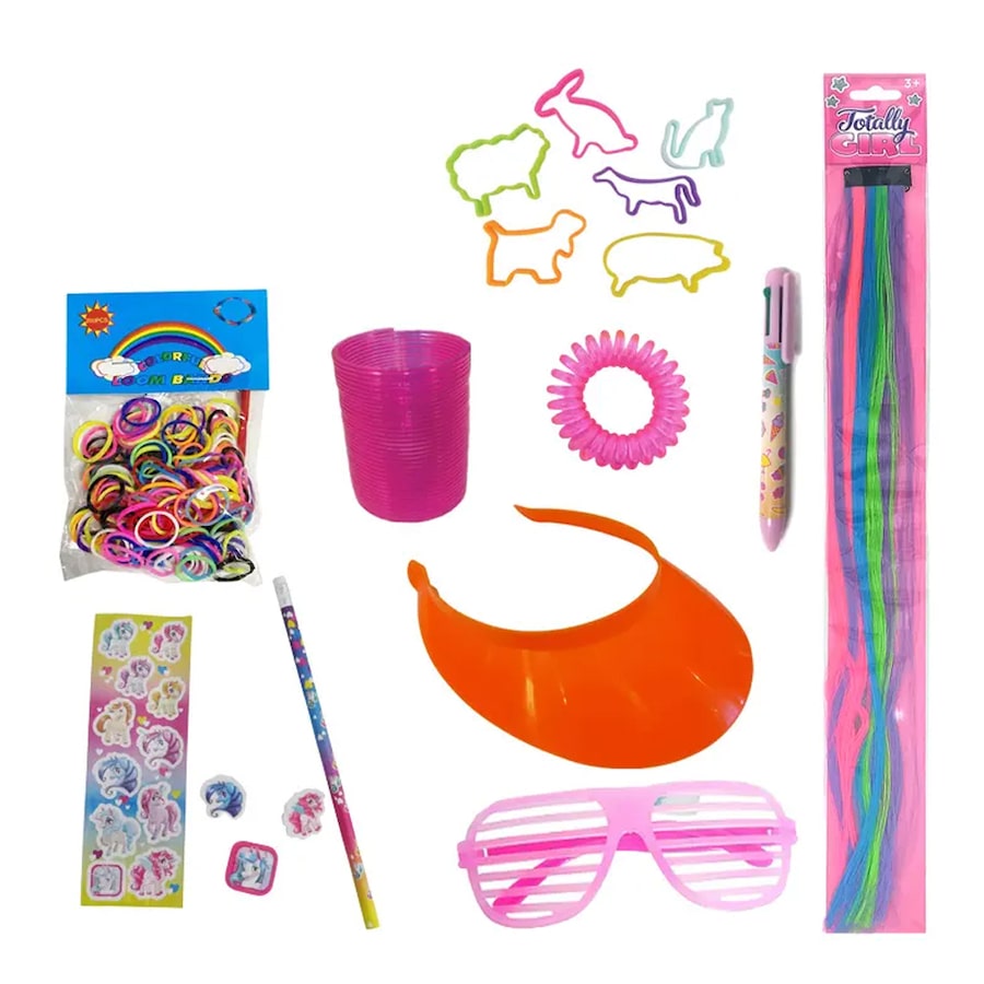 Totally Girl Showbag w/Unicorn stationery Set/Glasses/Hair Extension/Hair Ties