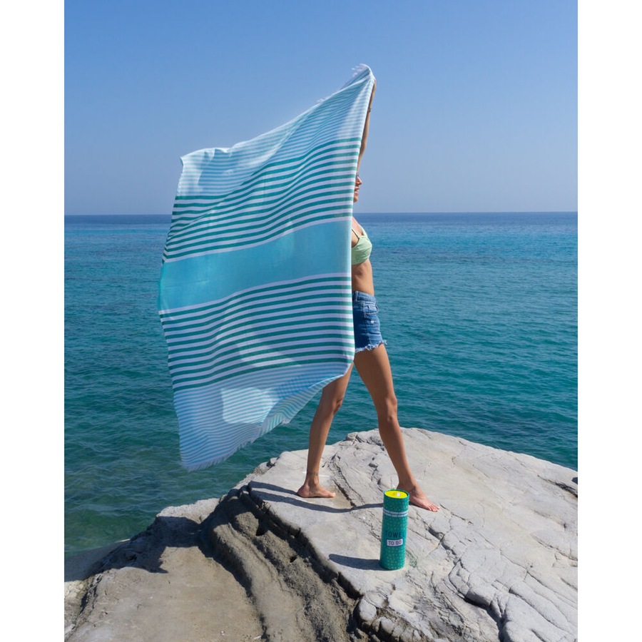 Towel To Go 100% Turkish Cotton Bali Hammam Beach Towel 180cm Turquoise/Green