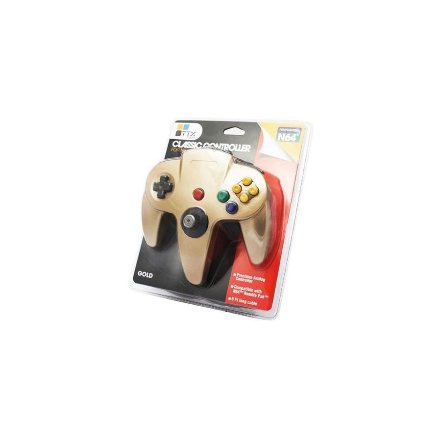 TTX Tech N64 Wired Video Game Analog Controller Joystick/Gamepad Replica Gold